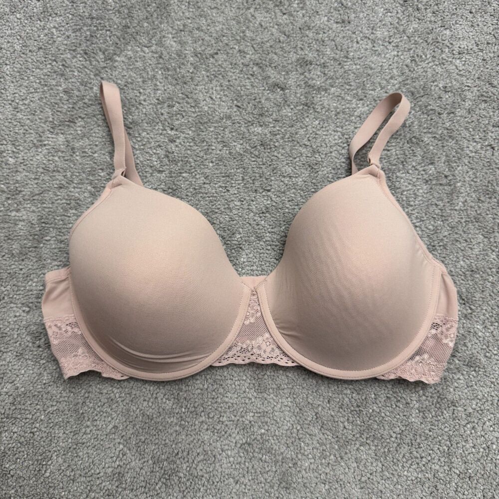 Natori Pure Luxe Full Fit T-Shirt Bra Womens 38D Pink Lace Trim Underwire Padded